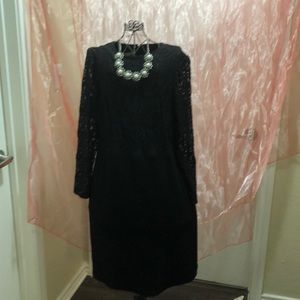Elegant, Black Dress with Full Lace Sleeves NWOT